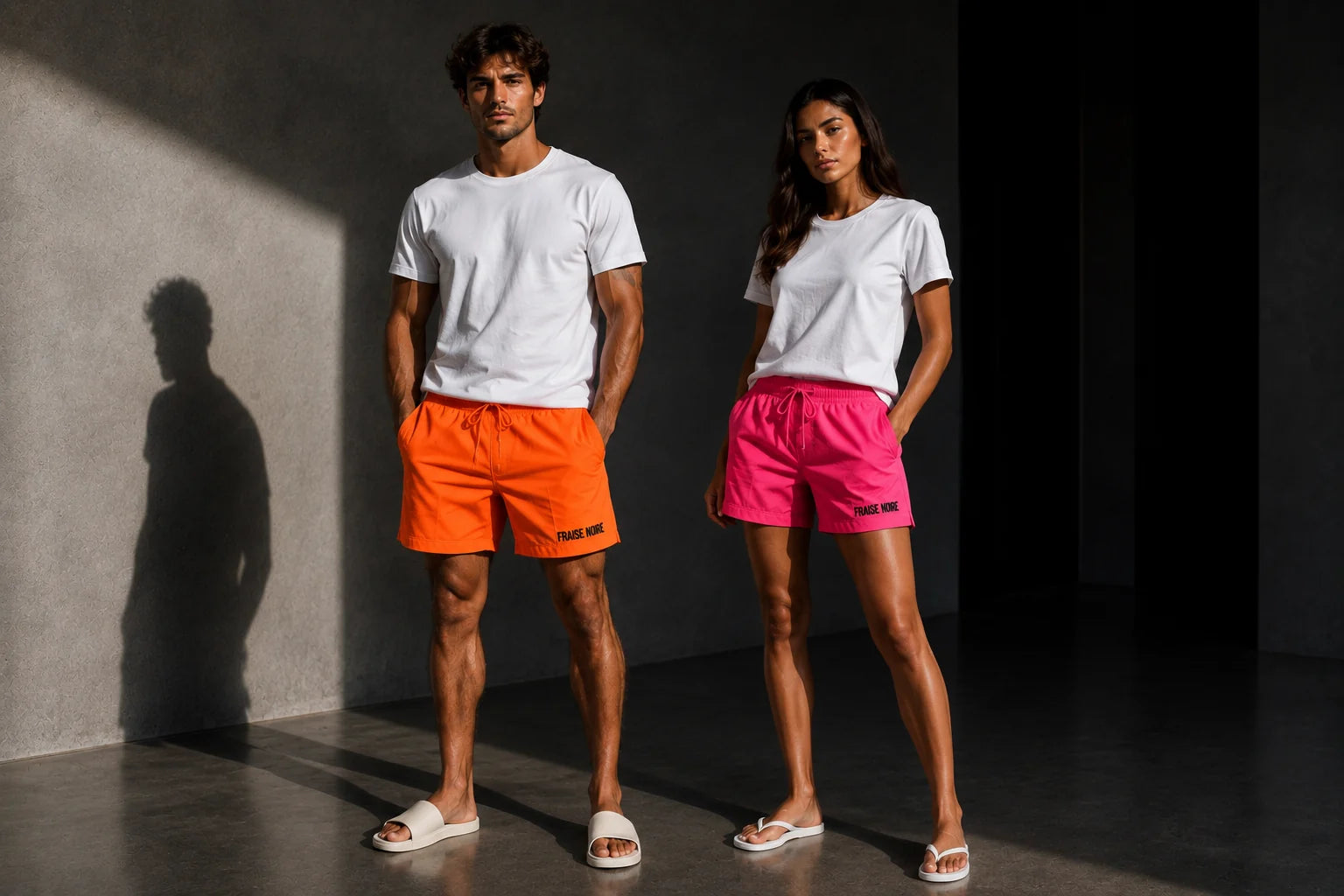 Shorts de bain Fraise Noire orange et rose