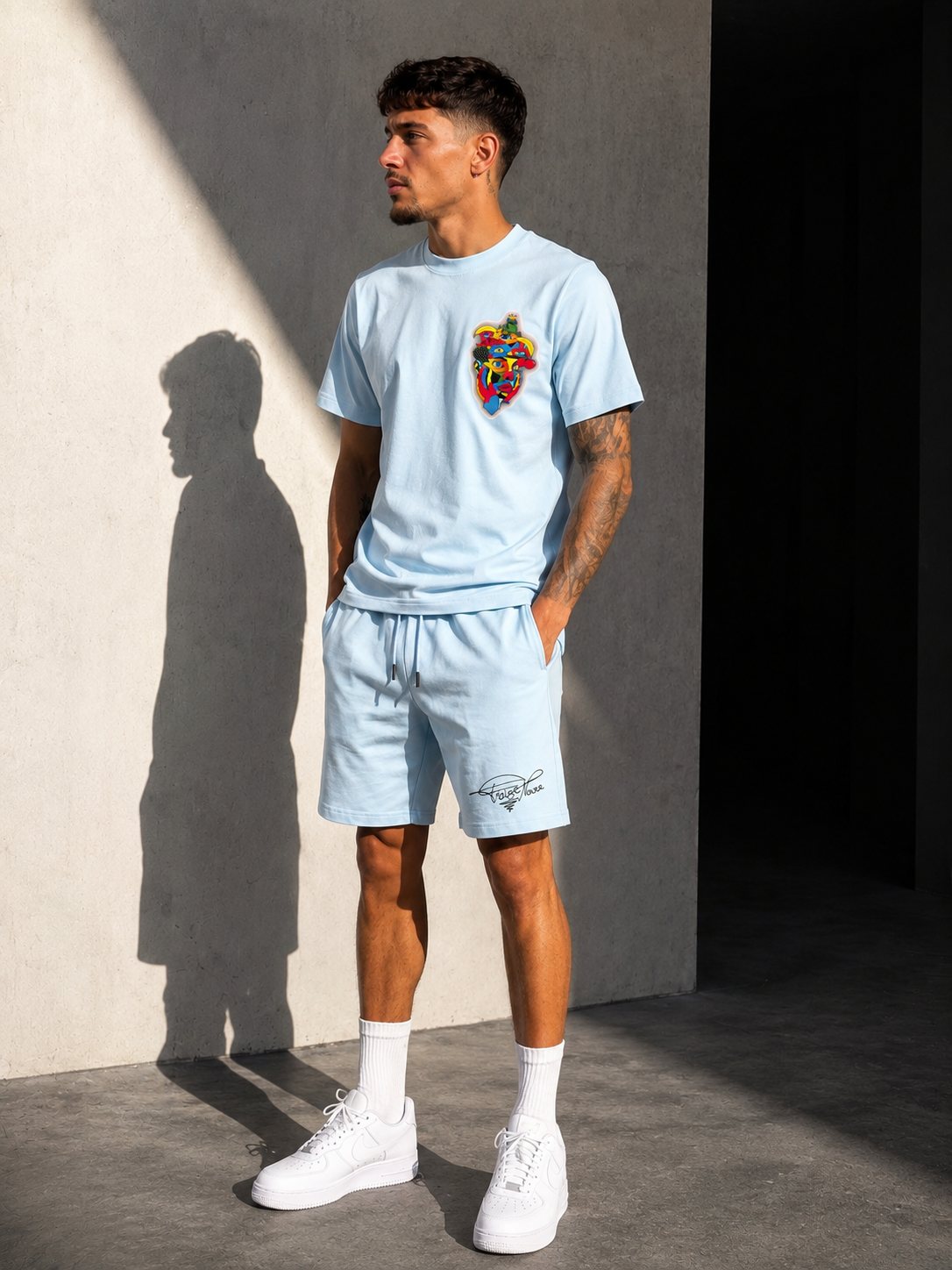 Ensemble T-shirt & Short "Art" Bleu Ciel — vue 1