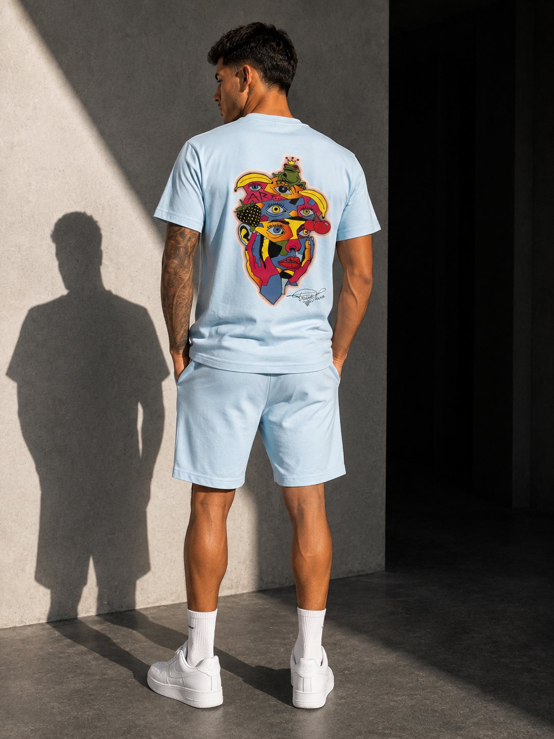 Ensemble T-shirt & Short "Art" Bleu Ciel — vue 2