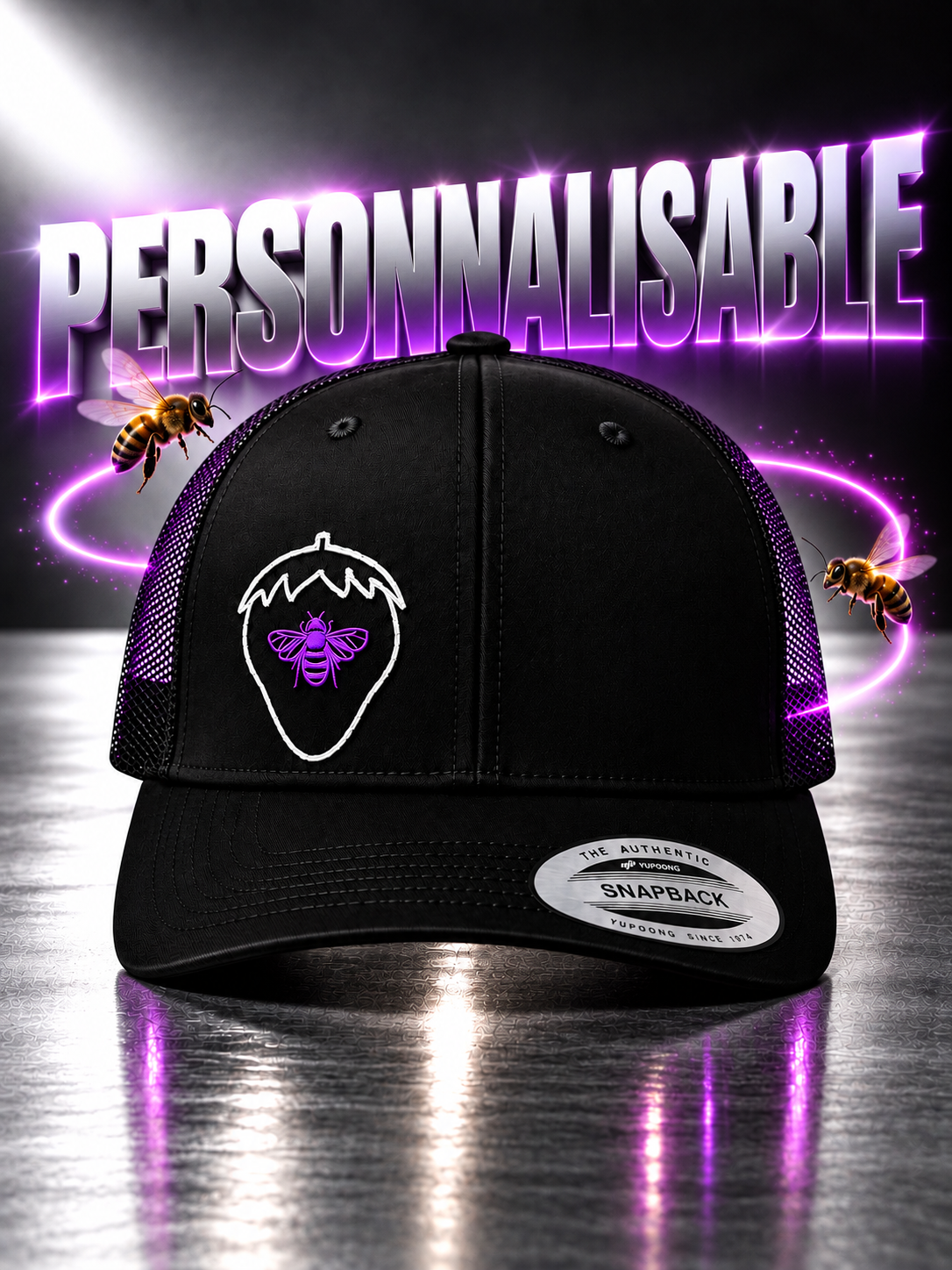 Casquette Personnalisable Fraise Noire — vue 3