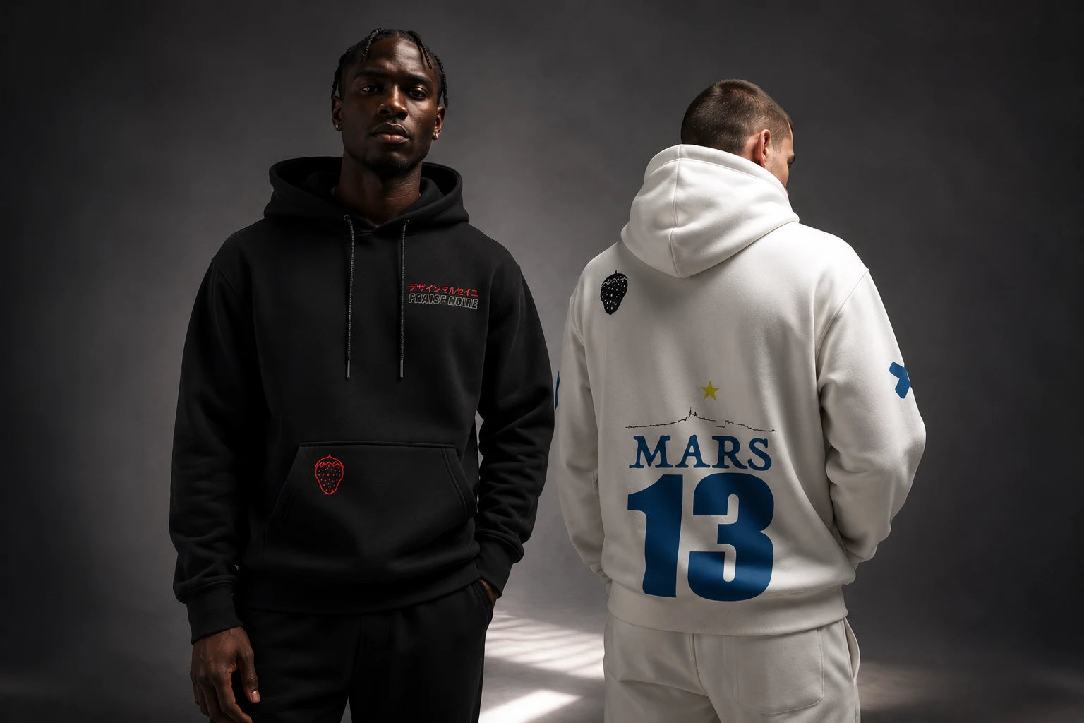Hoodies Fraise Noire — face et dos MARS 13