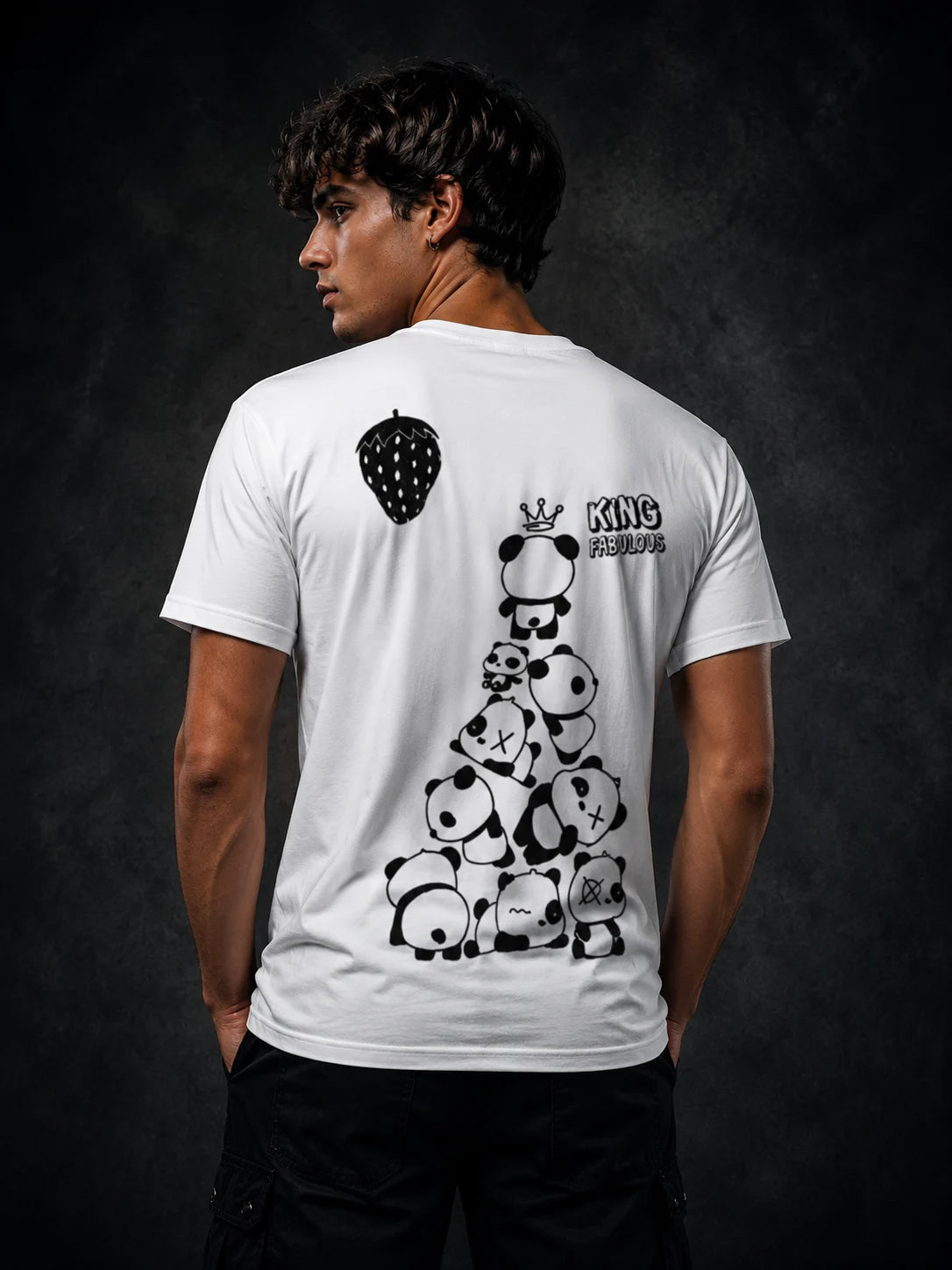 T-shirt Fraise Noire dos King Panda